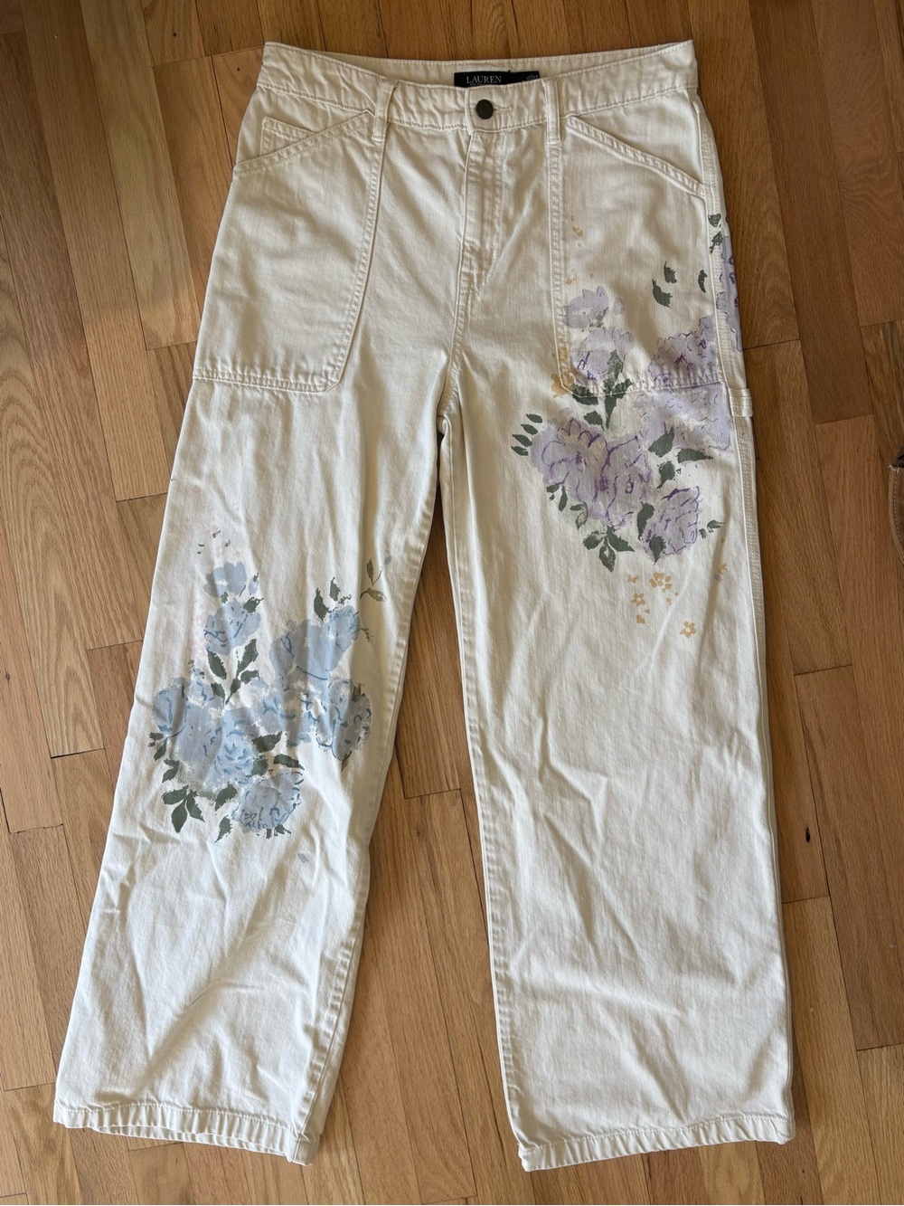 Black Label Polo Ralph Lauren 10 Jeans Floral Cottage Core Womens Pants Wide Leg